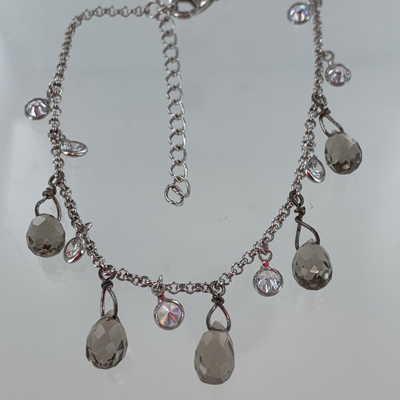 Sterling Silver Chain and CZ and Smoky Gray Briolette Bracelet - Picture 2 of 7